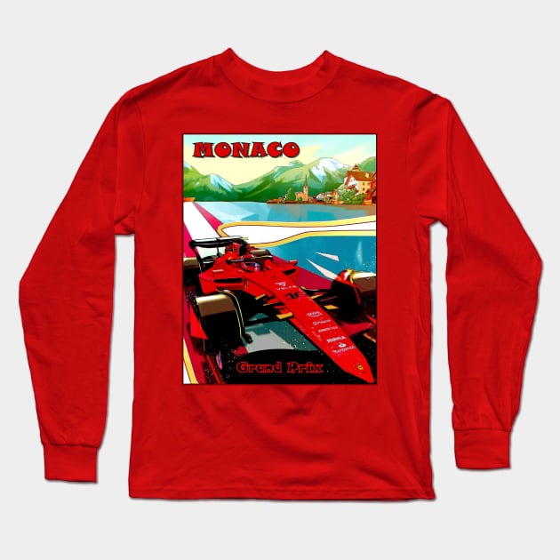 Monaco Grand Prix Automoble Advertising Road Race Print Long Sleeve T-Shirt by posterbobs